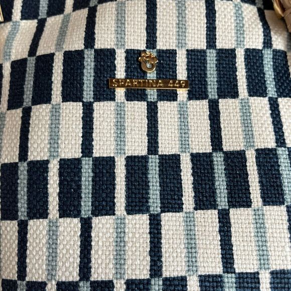 Spartina 449 Jetsetter Tote White Cream Blue Cream Stripe Geometric Large Travel - Picture 2 of 11